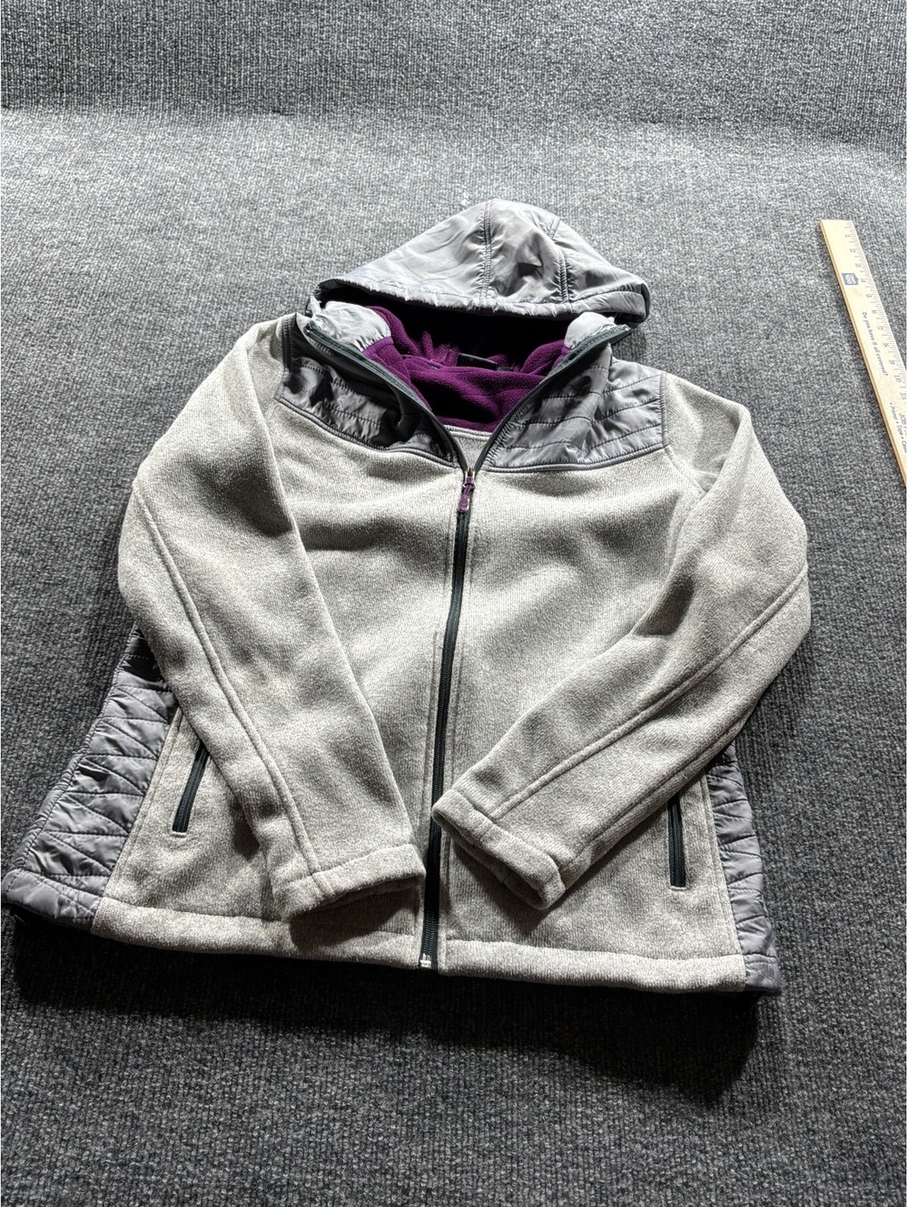 The North Face Women's Gray and Purple Hooded Jacket Size L